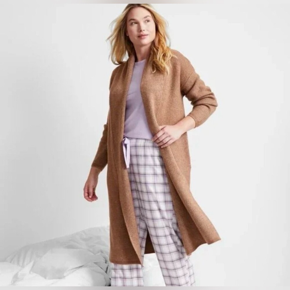 State of Day Cardigan Duster Robe Long Light Brown Pockets NWT